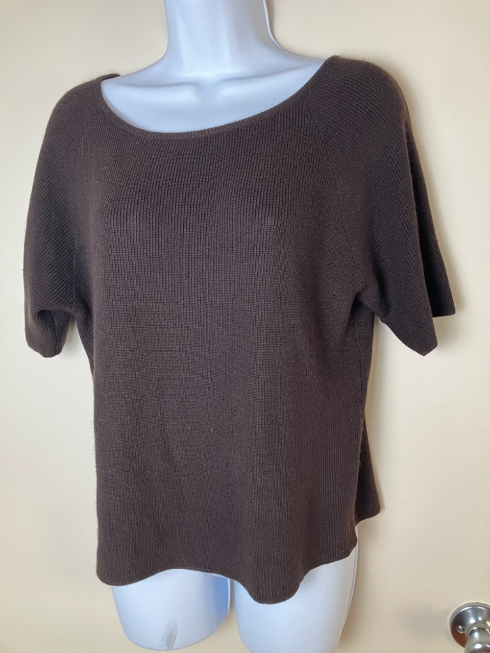 Vtg Zoran Silk & Cashmere Made in Italy Brown Short-Sleeve Knit Top Quiet Luxury